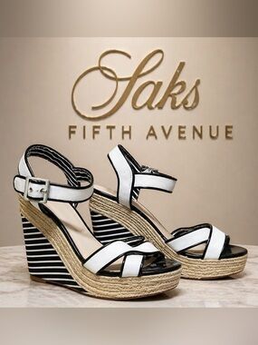 Saks Fifth Avenue White/Navy Espadrille  Sandals.